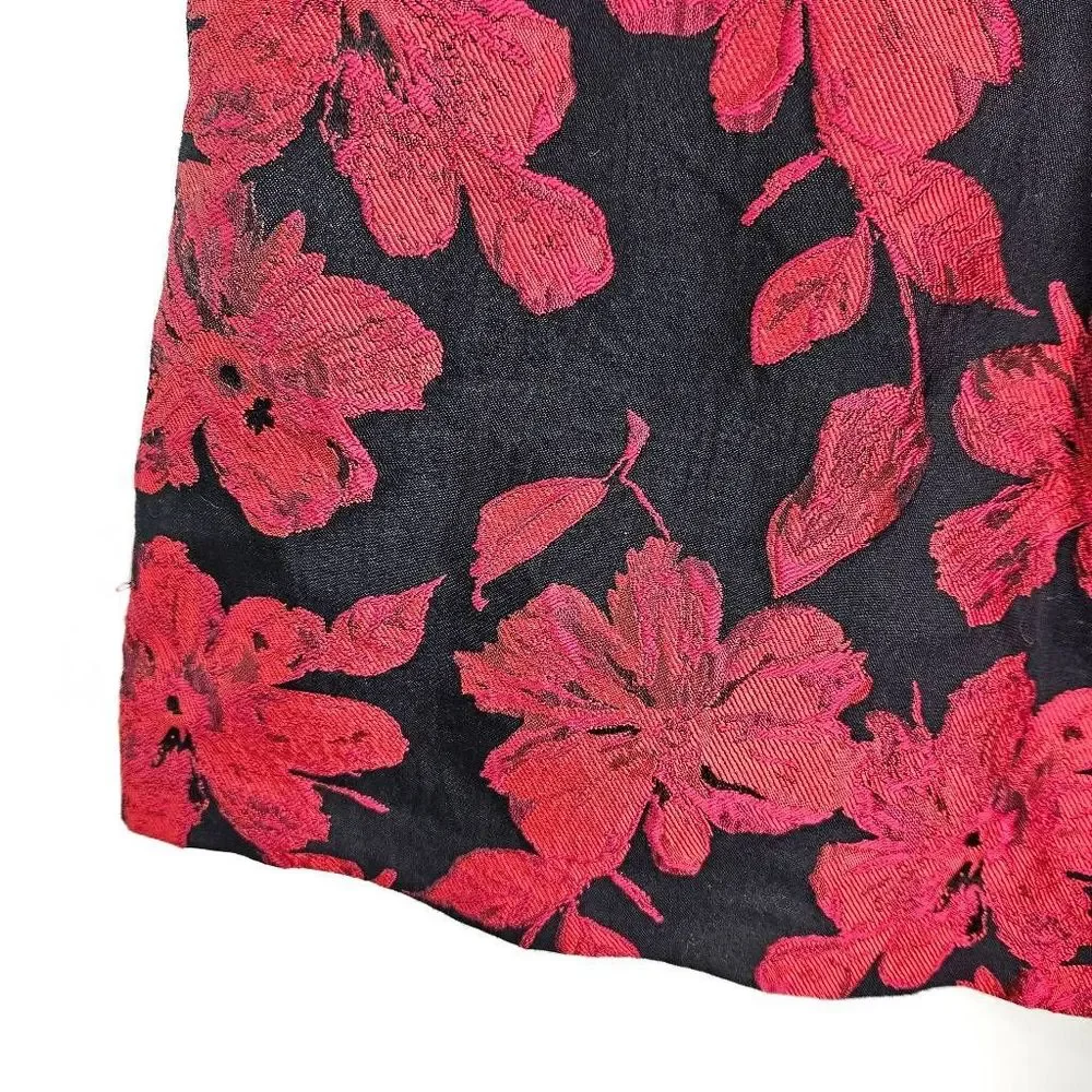 NWT CALVIN KLEIN Off The Shoulder Red & Black Brocade Fit & Flare Dress Size 10P - Picture 7 of 9